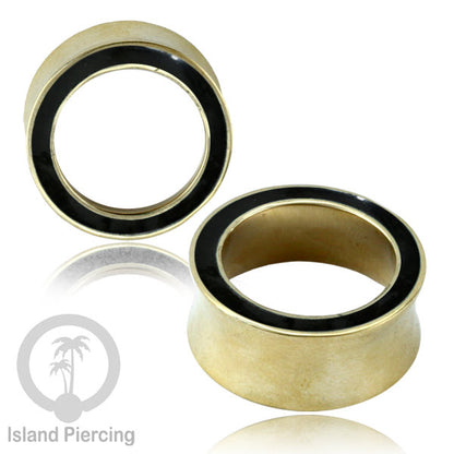 Brass Ear-Tunnel Tindik Plug kuningan polos dan dengan epoxy Hitam dan Turquoise ukuran 8-25mm