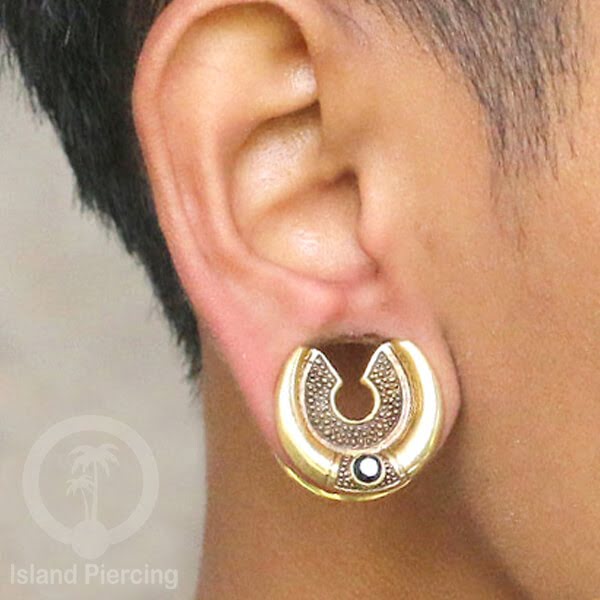 Brass Ear-saddle Tindik plug kuningan cocok telinga lubang besar ukuran 12-40mm