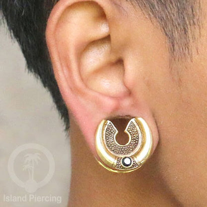 Brass Ear-saddle Tindik plug kuningan cocok telinga lubang besar ukuran 12-40mm