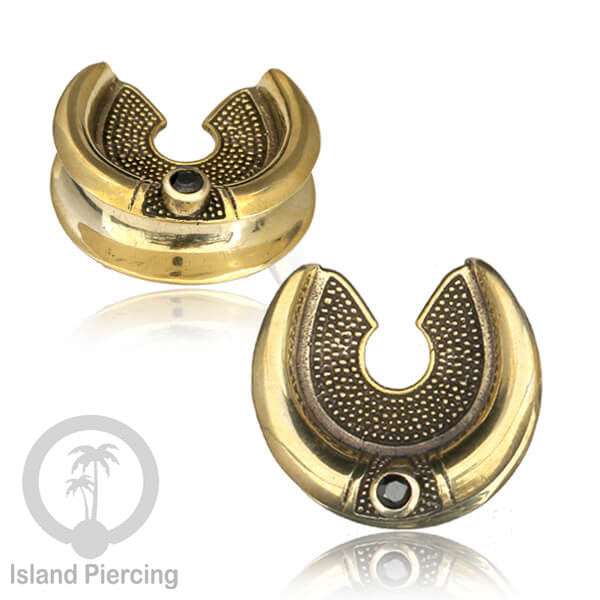 Brass Ear-saddle Tindik plug kuningan cocok telinga lubang besar ukuran 12-40mm