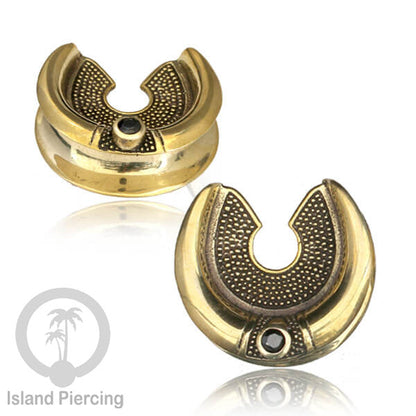 Brass Ear-saddle Tindik plug kuningan cocok telinga lubang besar ukuran 12-40mm