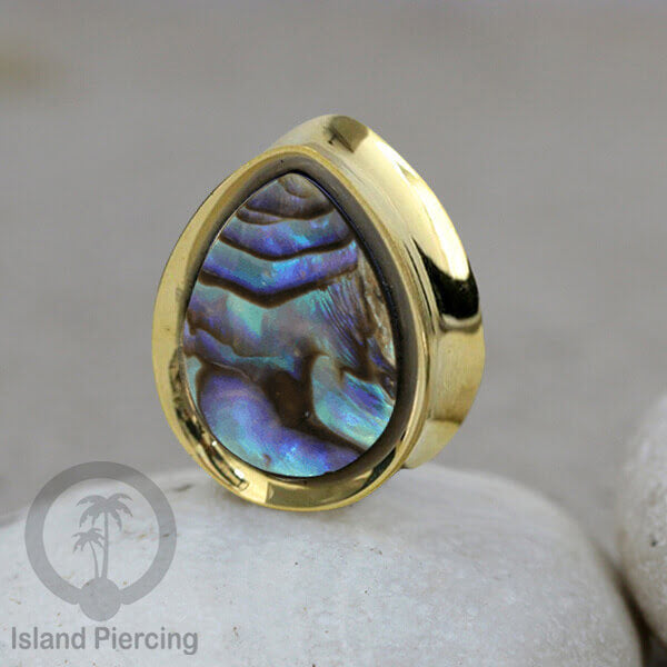 Brass Ear Plug model Tetes Tindik Plug kuningan dengan Batu dan Kerang asli ukuran 12-25mm