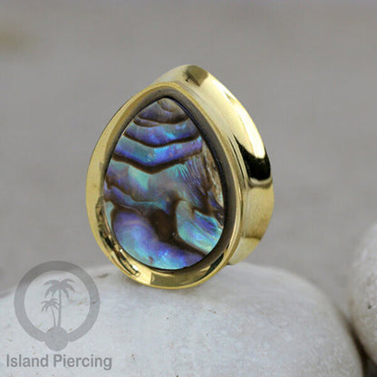Brass Ear Plug model Tetes Tindik Plug kuningan dengan Batu dan Kerang asli ukuran 12-25mm