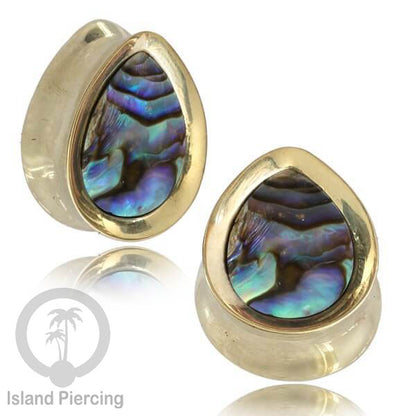 Brass Ear Plug model Tetes Tindik Plug kuningan dengan Batu dan Kerang asli ukuran 12-25mm