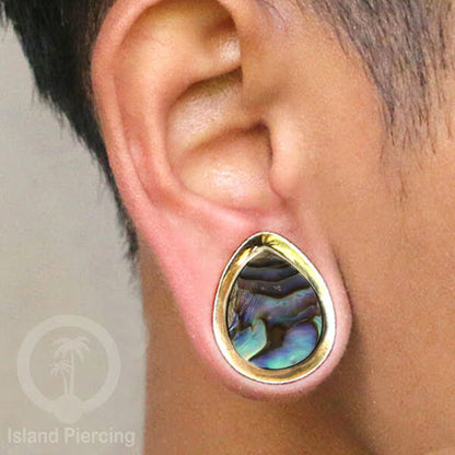 Brass Ear Plug model Tetes Tindik Plug kuningan dengan Batu dan Kerang asli ukuran 12-25mm
