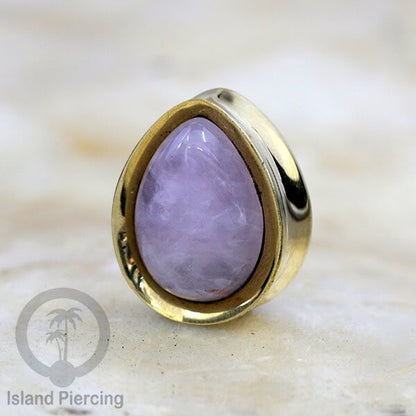 Brass Ear Plug model Tetes Tindik Plug kuningan dengan Batu dan Kerang asli ukuran 12-25mm