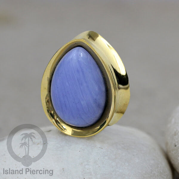 Brass Ear Plug model Tetes Tindik Plug kuningan dengan Batu dan Kerang asli ukuran 12-25mm