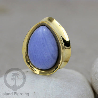 Brass Ear Plug model Tetes Tindik Plug kuningan dengan Batu dan Kerang asli ukuran 12-25mm