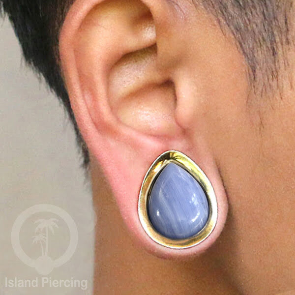 Brass Ear Plug model Tetes Tindik Plug kuningan dengan Batu dan Kerang asli ukuran 12-25mm