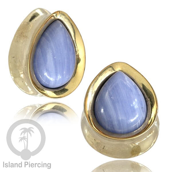 Brass Ear Plug model Tetes Tindik Plug kuningan dengan Batu dan Kerang asli ukuran 12-25mm