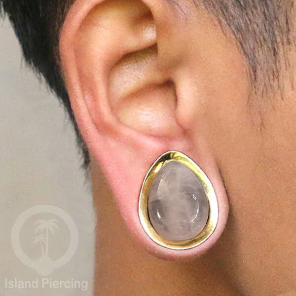 Brass Ear Plug model Tetes Tindik Plug kuningan dengan Batu dan Kerang asli ukuran 12-25mm