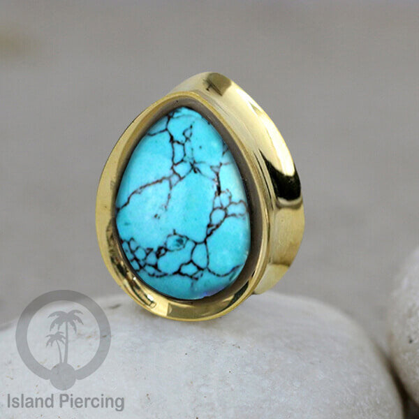 Brass Ear Plug model Tetes Tindik Plug kuningan dengan Batu dan Kerang asli ukuran 12-25mm