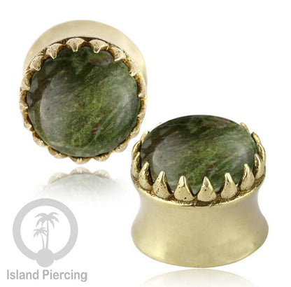 Brass Ear-Plug Tindik Anting kuningan besar dengan batu asli ukuran 6-20mm