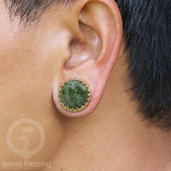 Brass Ear-Plug Tindik Anting kuningan besar dengan batu asli ukuran 6-20mm