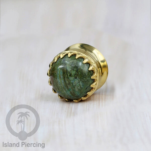 Brass Ear-Plug Tindik Anting kuningan besar dengan batu asli ukuran 6-20mm