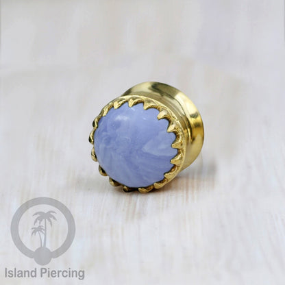 Brass Ear-Plug Tindik Anting kuningan besar dengan batu asli ukuran 6-20mm