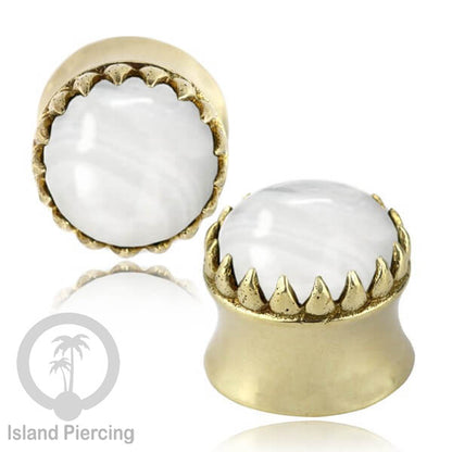 Brass Ear-Plug Tindik Anting kuningan besar dengan batu asli ukuran 6-20mm