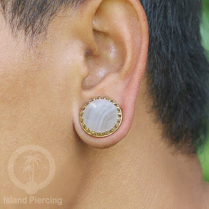 Brass Ear-Plug Tindik Anting kuningan besar dengan batu asli ukuran 6-20mm