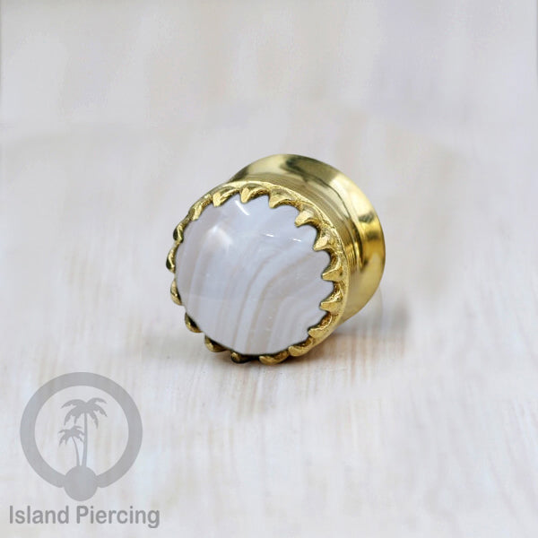 Brass Ear-Plug Tindik Anting kuningan besar dengan batu asli ukuran 6-20mm