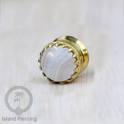 Brass Ear-Plug Tindik Anting kuningan besar dengan batu asli ukuran 6-20mm