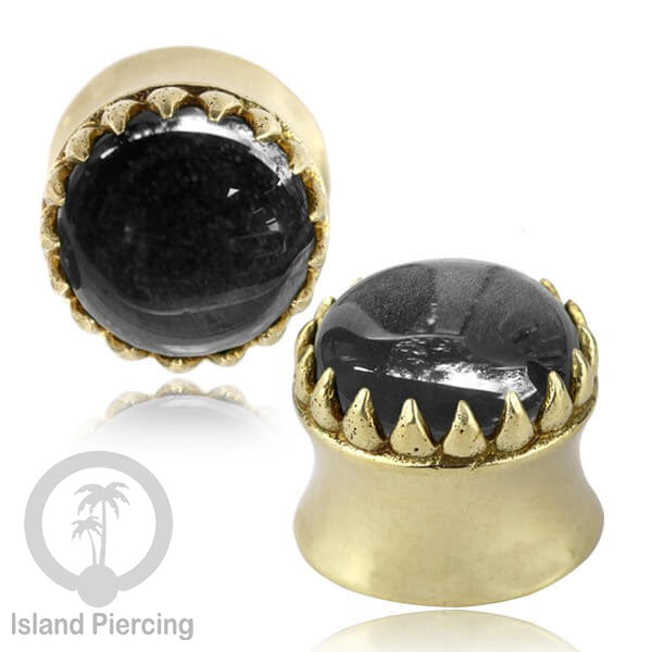 Brass Ear-Plug Tindik Anting kuningan besar dengan batu asli banyak pilihan ukuran 6-20mm