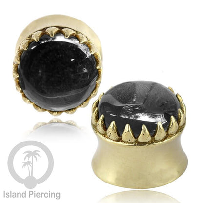 Brass Ear-Plug Tindik Anting kuningan besar dengan batu asli banyak pilihan ukuran 6-20mm