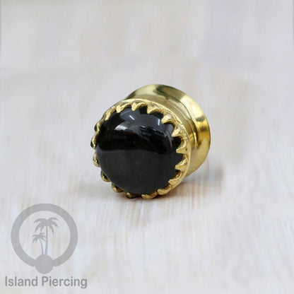 Brass Ear-Plug Tindik Anting kuningan besar dengan batu asli banyak pilihan ukuran 6-20mm