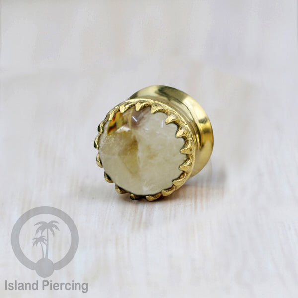 Brass Ear-Plug Tindik Anting kuningan besar dengan batu asli banyak pilihan ukuran 6-20mm
