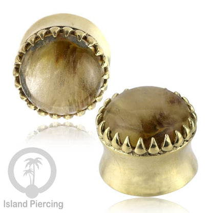Brass Ear-Plug Tindik Anting kuningan besar dengan batu asli banyak pilihan ukuran 6-20mm