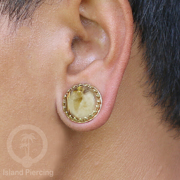 Brass Ear-Plug Tindik Anting kuningan besar dengan batu asli banyak pilihan ukuran 6-20mm