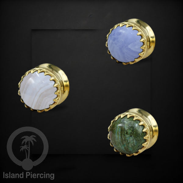 Brass Ear-Plug Tindik Anting kuningan besar dengan batu asli ukuran 6-20mm