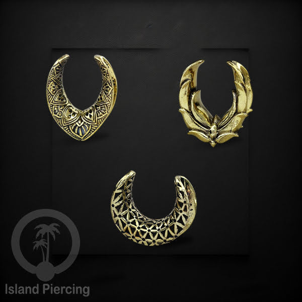 Decorated Brass Ear-Saddles Tindik Plug kuningan dekorasi yang unik ukuran 8-25mm
