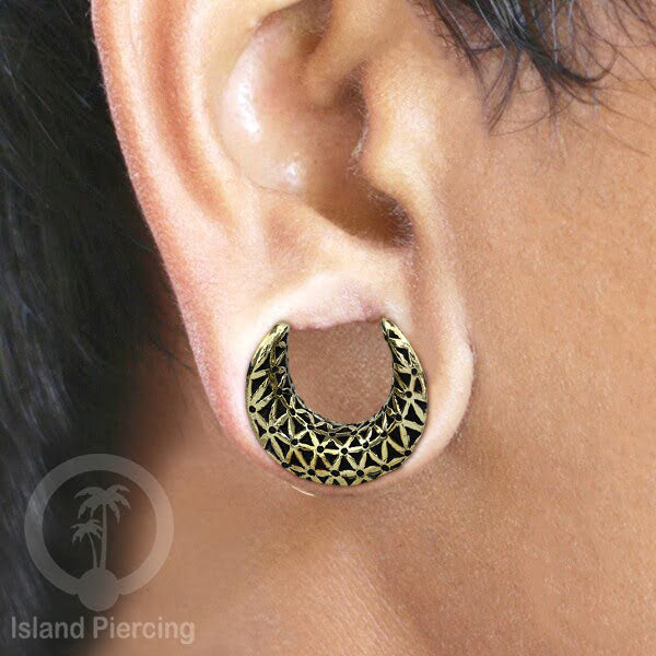 Decorated Brass Ear-Saddles Tindik Plug kuningan dekorasi yang unik ukuran 8-25mm