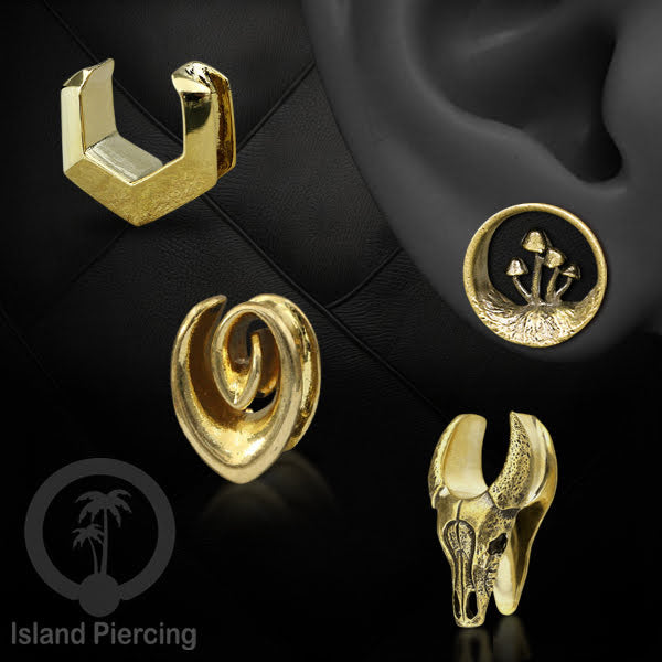 Anting brass Ear-tunnel Tindik Plug kuningan banyak pilihan desain ukuran 8-25mm