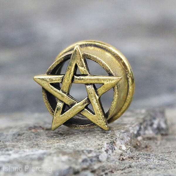 Brass Ear-plug model Tindik Kuningan plug Gothic motif Tengkorak, Salip, Pentagram &amp; Ular