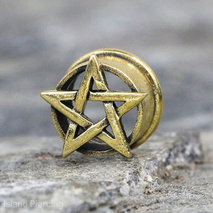 Brass Ear-plug model Tindik Kuningan plug Gothic motif Tengkorak, Salip, Pentagram &amp; Ular