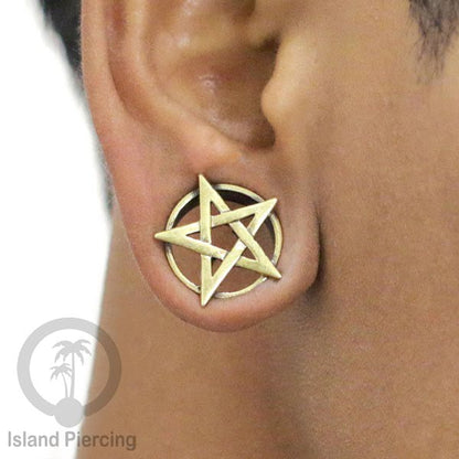 Brass Ear-plug model Tindik Kuningan plug Gothic motif Tengkorak, Salip, Pentagram &amp; Ular
