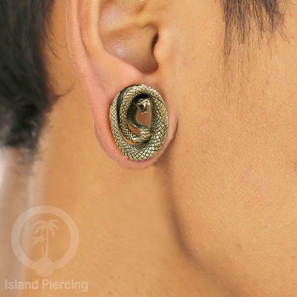 Brass Ear-plug model Tindik Kuningan plug Gothic motif Tengkorak, Salip, Pentagram &amp; Ular