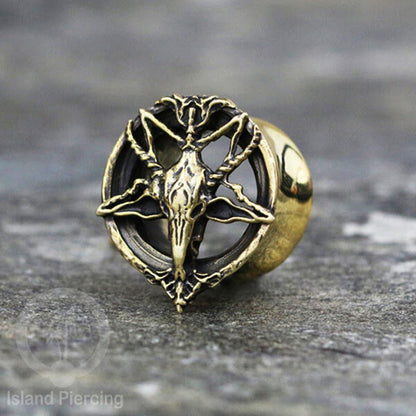 Brass Ear-plug model Tindik Kuningan plug Gothic motif Tengkorak, Salip, Pentagram &amp; Ular