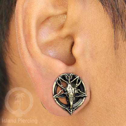 Brass Ear-plug model Tindik Kuningan plug Gothic motif Tengkorak, Salip, Pentagram &amp; Ular