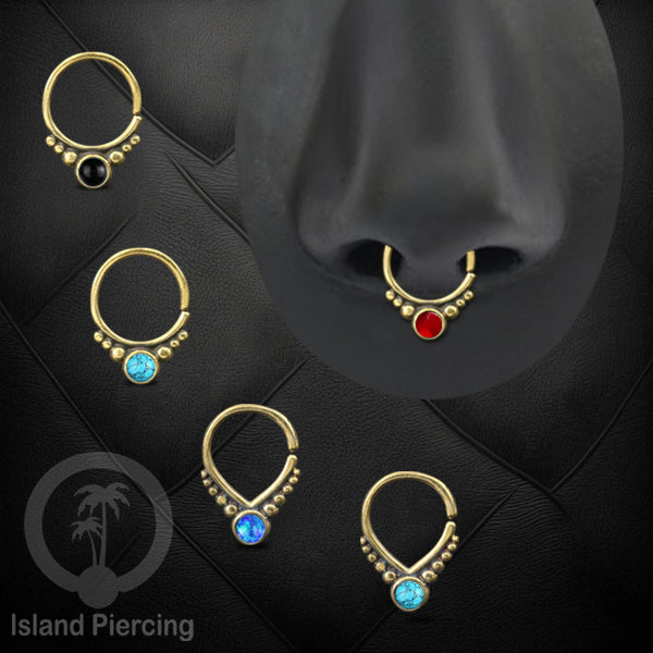 Septum piercing dan Tindik anting kuningan dengan batu, Tragus, Daith dan Helix Piercing