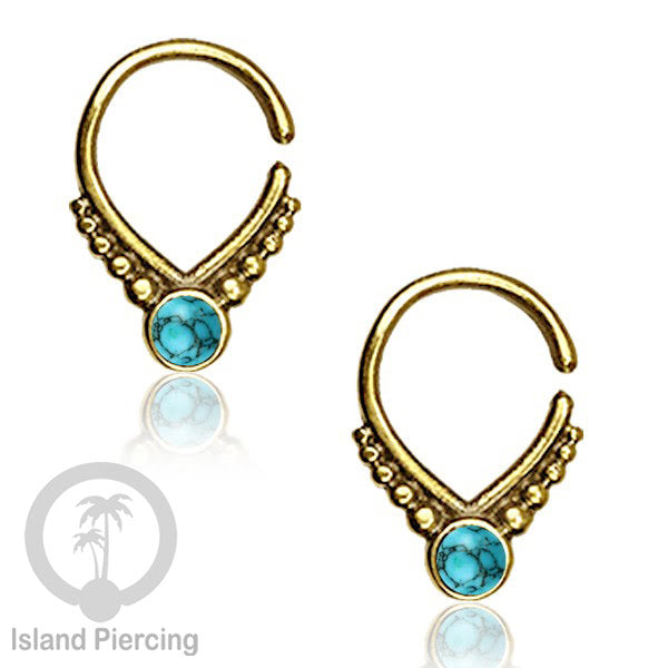 Septum piercing dan Tindik anting kuningan dengan batu, Tragus, Daith dan Helix Piercing