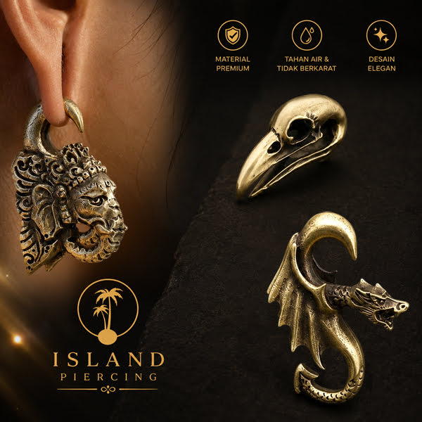Brass Body Piercing Ear-weight Perhiasan Tindik Kuningan Ganesha Naga Kepala Burung