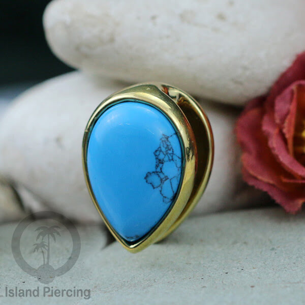 Brass Body Piercing Ear-weight Perhiasan Tindik Kuningan dengan batu asli