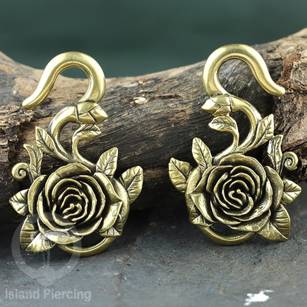 Perhiasan Tindik Kuningan Tengkorak Mawar dan Batu Brass Body Piercing Ear-weight