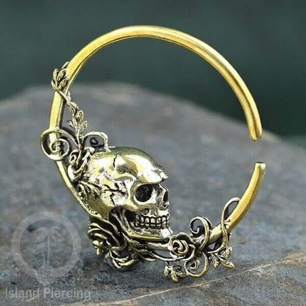 Perhiasan Tindik Kuningan Tengkorak Mawar dan Batu Brass Body Piercing Ear-weight