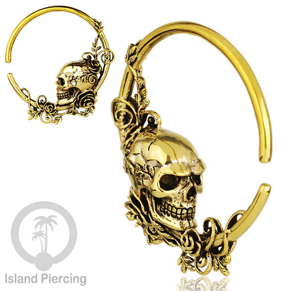 Perhiasan Tindik Kuningan Tengkorak Mawar dan Batu Brass Body Piercing Ear-weight