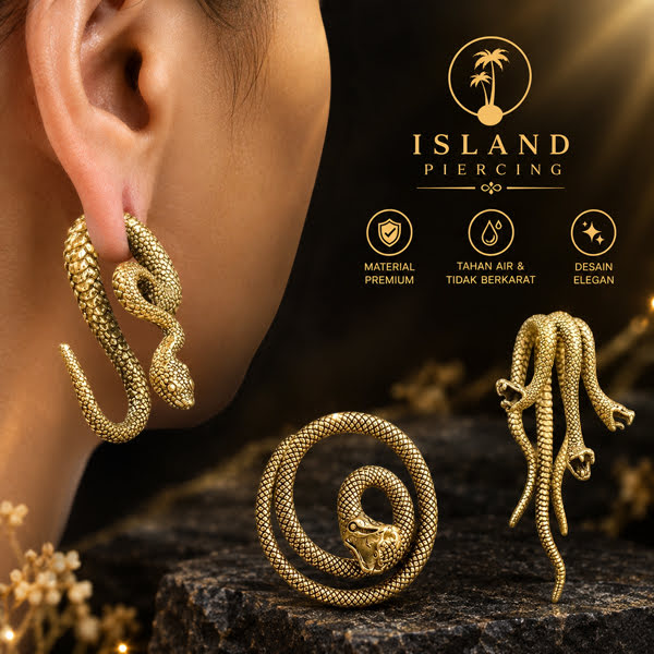 Brass Body Piercing Snake Ear-weight Perhiasan Tindik Kuningan motif Ular