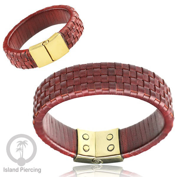 Gelang Tangan Kulit Anyaman dengan Kuningan buatan pakai tangan dari bahan berkualitas