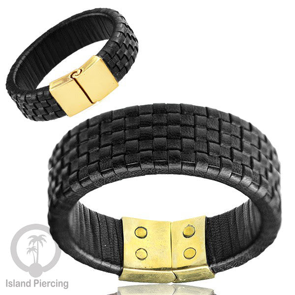 Gelang Tangan Kulit Anyaman dengan Kuningan buatan pakai tangan dari bahan berkualitas